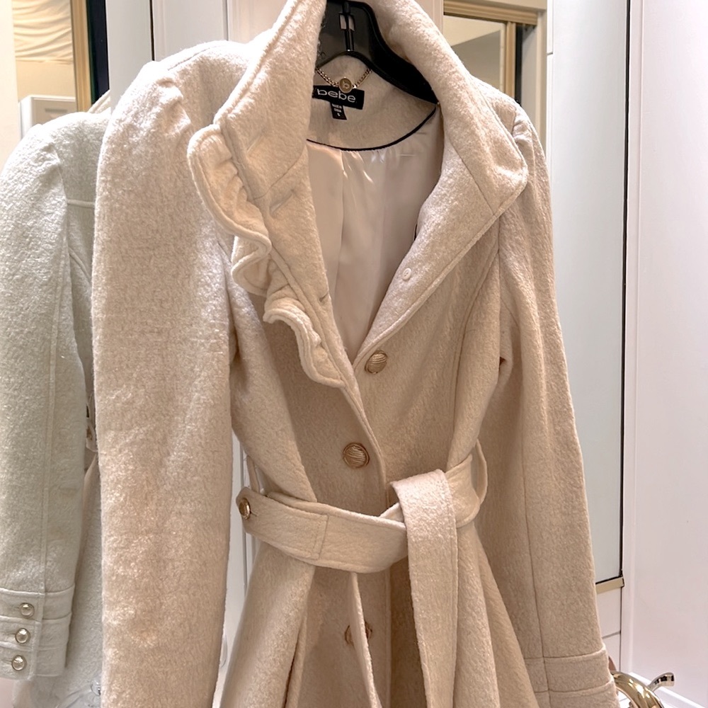 BEBE Gold-Button Pea Short Coat